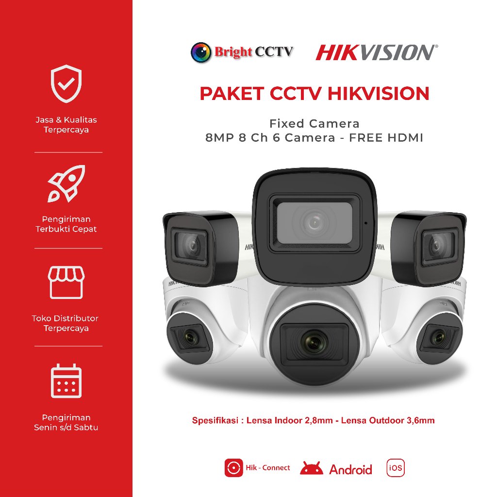 Paket CCTV Hikvision 8MP 8 Ch 6 Camera