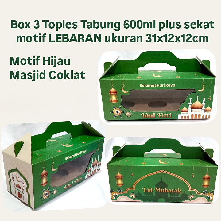 

3 Pcs Box Packaging Parcel 31 x 12 x 12 Cm Box Tenteng Motif Lebaran Eid Mubarak Box Toples Kuker Tabung 600 ML