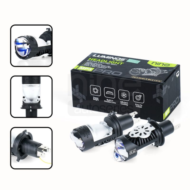 LUMINOS LED MINI PROJECTOR MINI BILED H4 MP3 PRO 50 WATT 1 WARNA DAN 2 WARNA SUPER TERANG ORIGINAL N