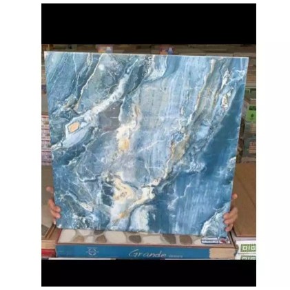 KERAMIK LANTAI MOTIF MARMER BIRU GLOSY MINIMALIS | UNO EXCALIBUR DARK BLUE 50X50