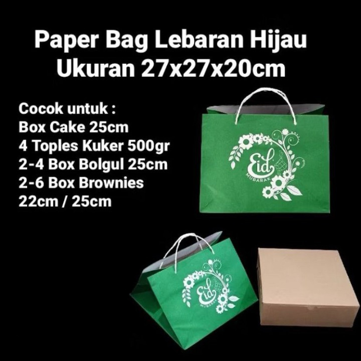 

10pcs paperbag lebaran tas hampers bolu kuker warna hijau ukuran 27x27x20cm