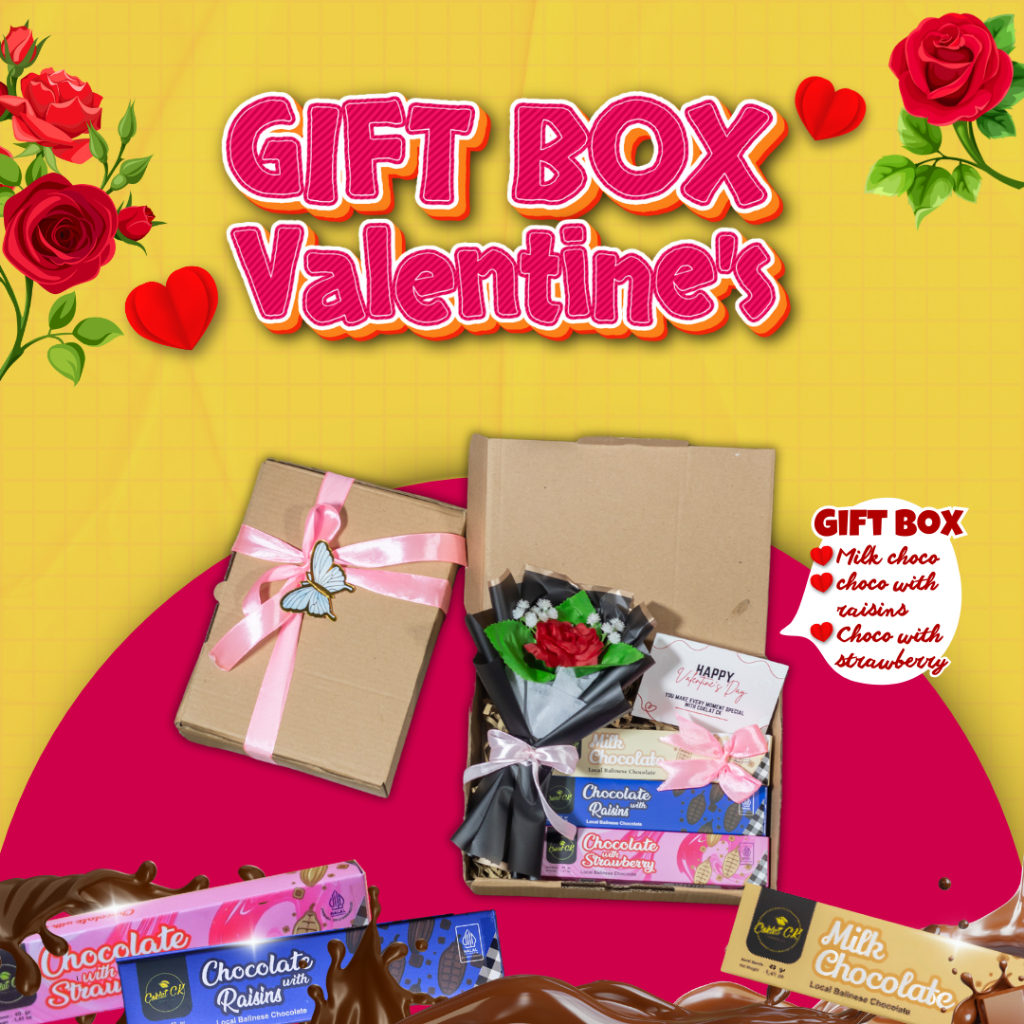 

Coklat CK - Gift Box Valentine's Milk Chocolate with Raisins and Cokelat Bar Strawberry