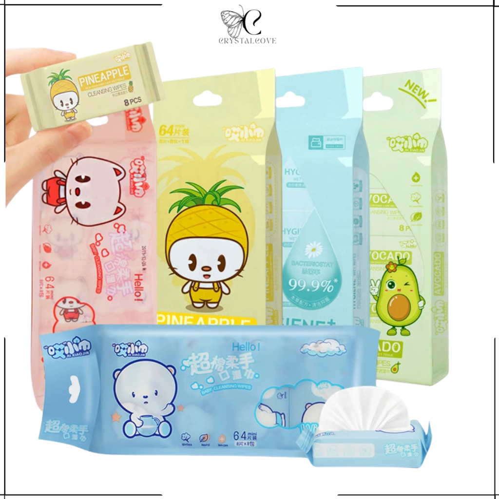 CRYSTALCOVE GN007 1 PC TISU BASAH KECIL TRAVEL BEBAS ALKOHOL 8 LEMBAR / 1PC KECIL WET TISSUE MINI BA