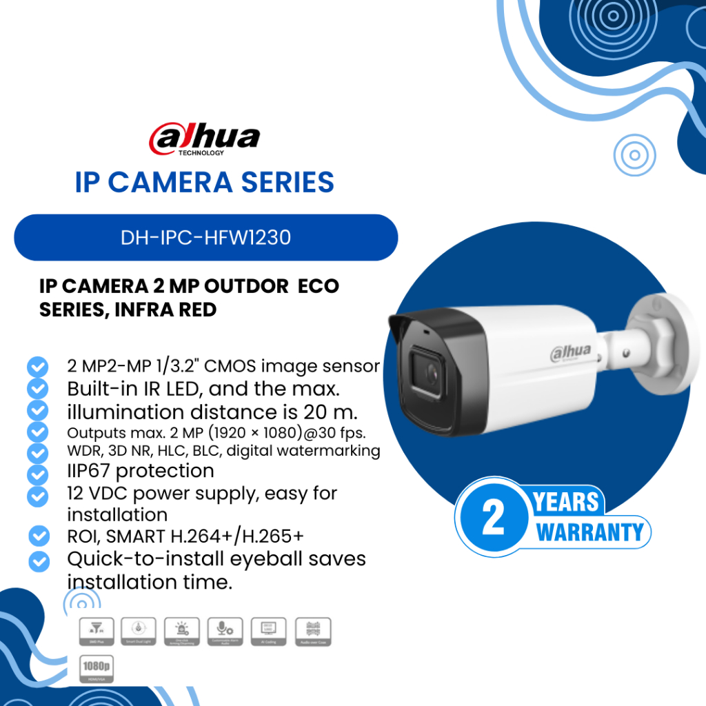 IP Camera Dahua  2 mp Outdor Eco series DH-IPC-HFW1230, ipc infrared