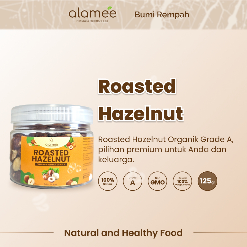 

ALAMEE Kacang Hazelnut Panggang Hazelnut Roasted Cemilan Sehat Rendah Kalori Kacang Kemiri 150gr