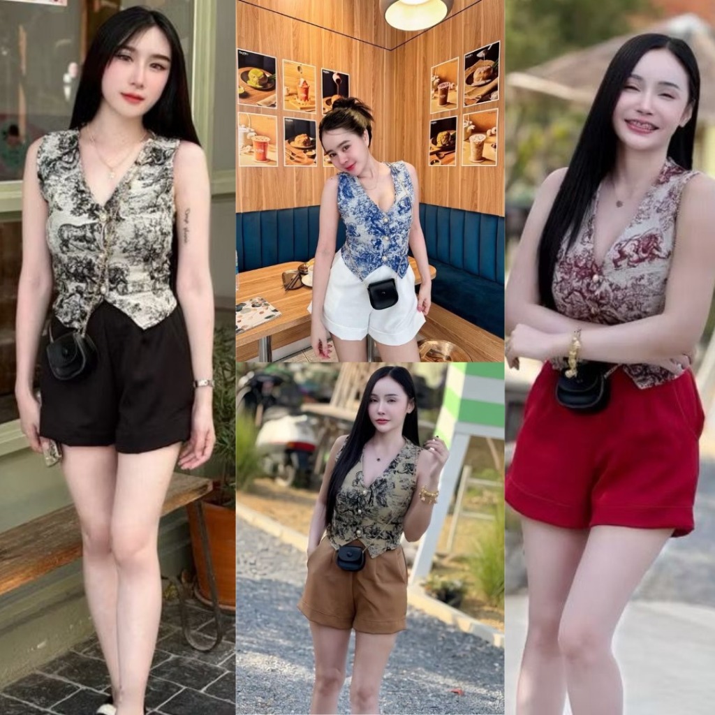 JMS Fashion 358 / SK 819 setelan polkadot tanpa lengn | setelan celana pendek