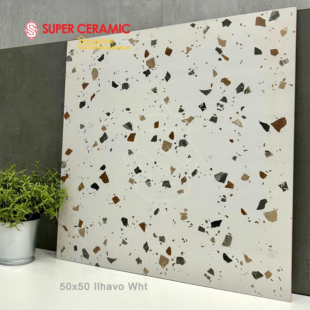 UNO 50x50 Keramik Lantai Kasar Terrazo - ILHAVO WHITE
