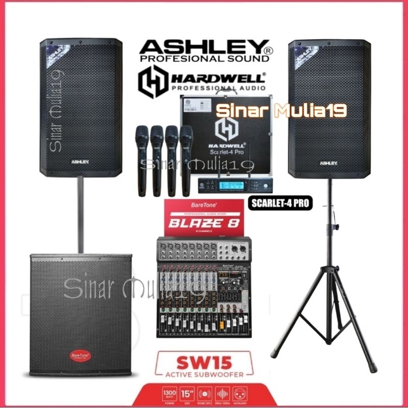 Paket Sound System Ashley ACT600PRO Subwoofer BareTone SW15 Mixer Baretone Blaze 8 Mic 4 Channel Wir