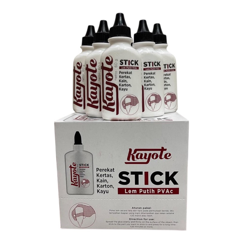 

lem Kayote stik 60gr / Lem Putih / Lem Kertas Putih Merk Kayote Botol 60 gram/ FOX STIK / LEM CAIR PVAC 60 gr /Lem Fox Stik