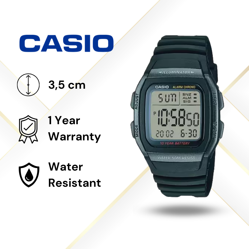 JAM TANGAN PRIA CASIO W-96H-1B ORIGINAL - W96H HITAM CASIO ORIGINAL