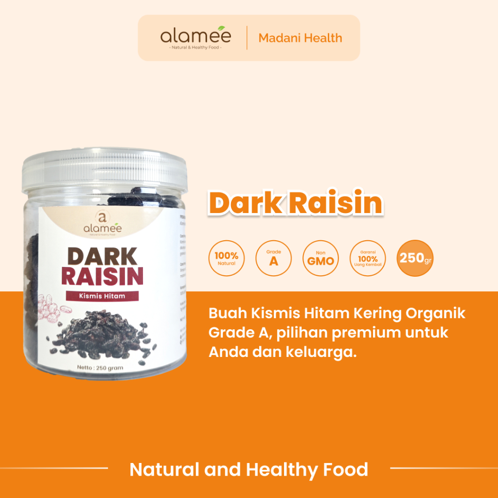 

ALAMEE Dark Raisin Cemilan Buah Sehat Kismis Hitam Manis Dried Fruit Black Raisin PREMIUM 250gr