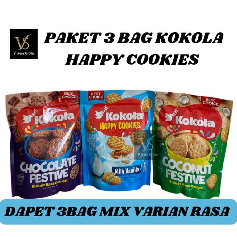 

(PAKET 3 PACK KOKOLA BULAT) KOKOLA HAPPY COOKIES DAPET 3 PACK BESAR MIX VARIASI MILK VANILLA, CHOCOLATE FESTIVE, DAN COCONUT FESTIVE