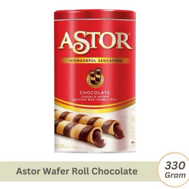 

Astor chocolate wafer 330gr kaleng chocho