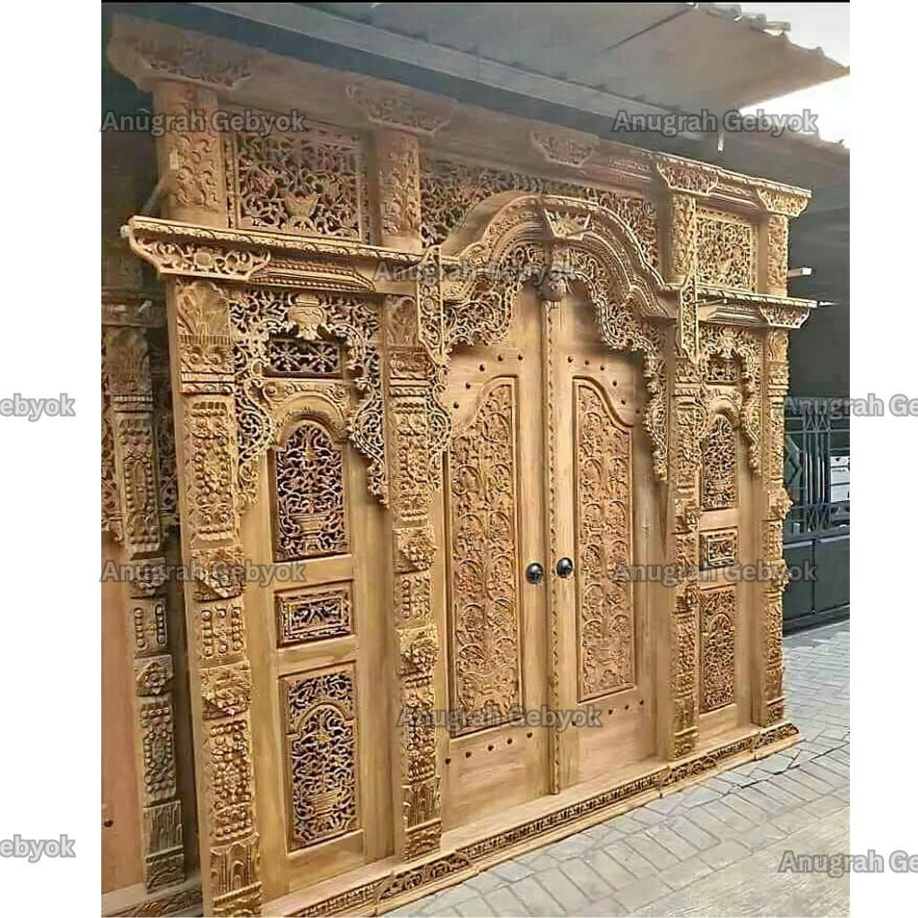 Pintu Gebyok Ukir Jati Asli Jepara Motif Bunga Ukuran 3 Meter