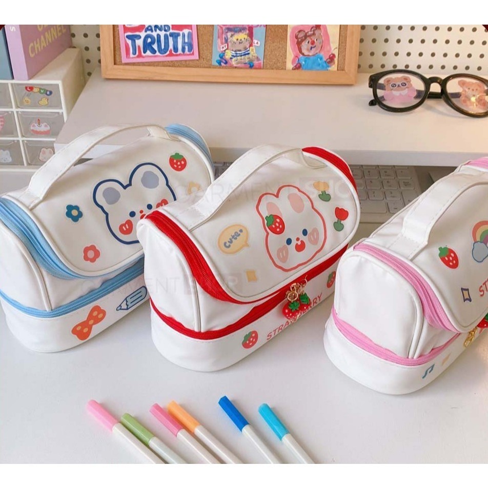 

Tempat Pensil Anak Import Lucu Pencil Case Korea Travel Make Up Pouch DIY Sticker Serbaguna Stiker Kelinci Beruang