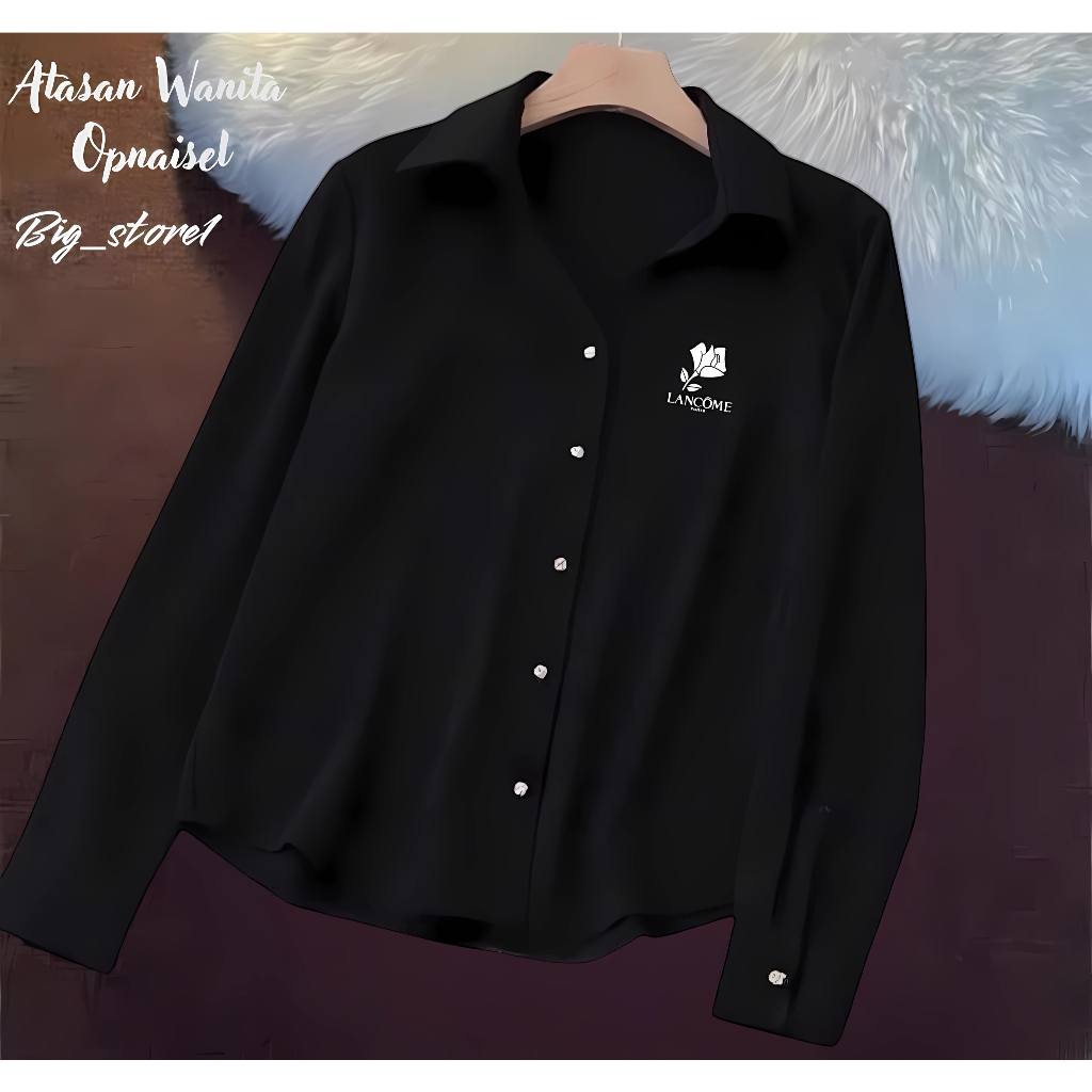 Blouse Wanita Logo Samping Leher V Atasan Wanita Kemeja Blouse Ruffle Ballon Blus Wanita Casual Kerj