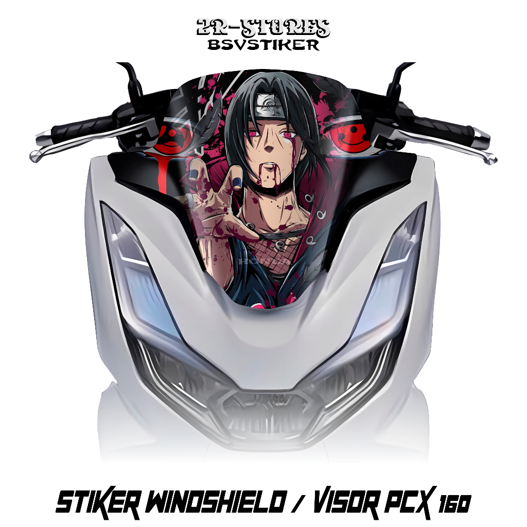 Stiker Visor Honda Pcx New 160 Motif Gambar Itachi (2) / Stok Stiker Windshield Pcx 160 Anime