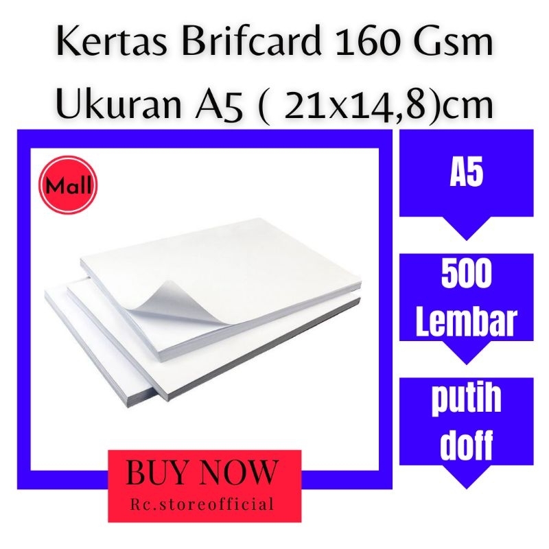 

[ 500 lembar ] kertas bc / briefcard a5 putih