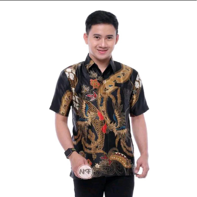 Nabil - KEMEJA BATIK SEMI SUTRA SILKY PREMIUM BERFURING LENGAN PENDEK CLASIK SUTRA XXL FASHION BATIK