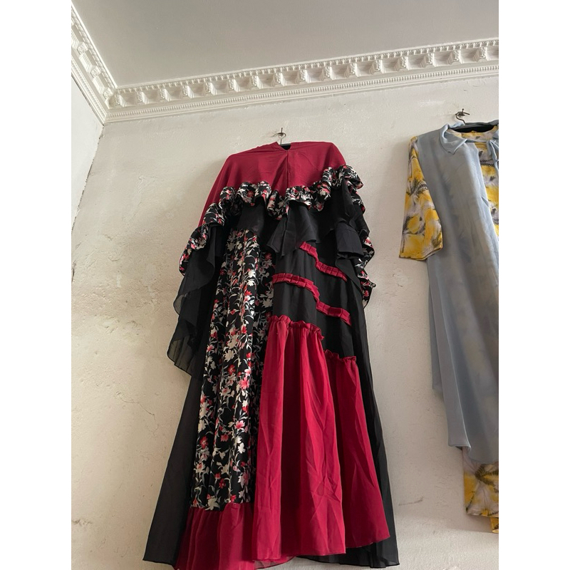 Syari ceruty bebydoll kombinasi motif bunga