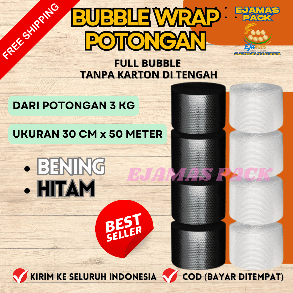 

BUBBLE WRAP HITAM BENING 3 KG 1 ROLL POTONGAN 4 UKURAN 30 CM X 50 METER TANPA CORE KARTON FULL BUBBLE EJAMAS PACK