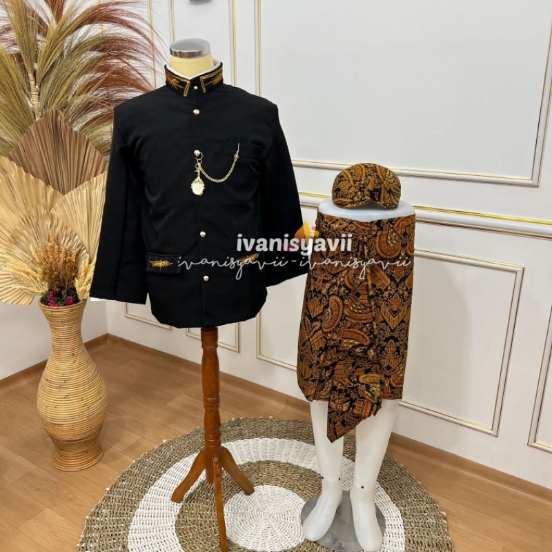 (1set Cowok) Baju Adat / Beskap +Sapit Urang +Blangkon +Benggol | Sunda Bordir- Semen Romo