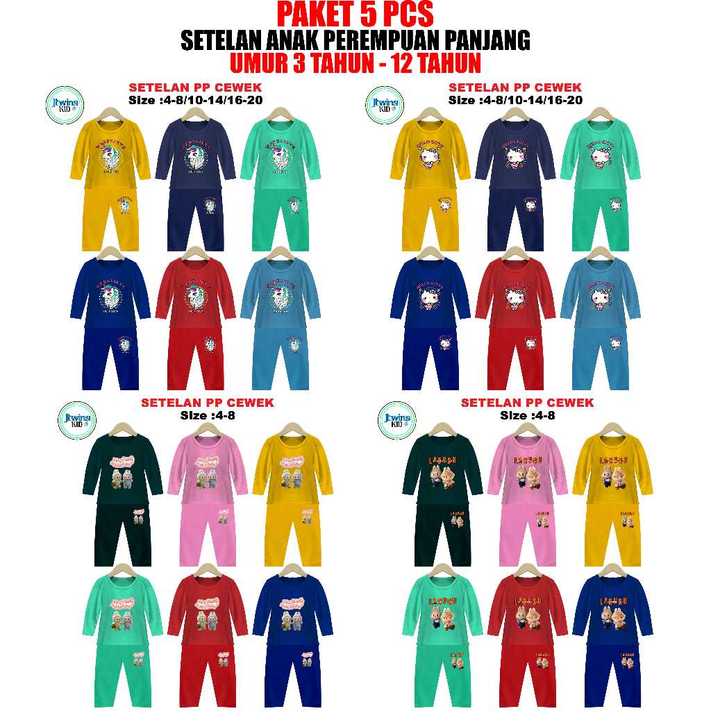 PAKET 5 PCS SETELAN ANAK PEREMPUAN PANJANG SETELAN KAOS ANAK CEWEK BAJU ANAK CEWEK PANJANG