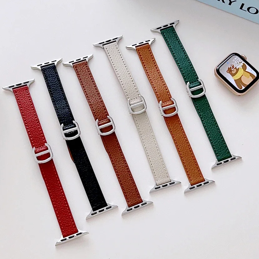 Strap Apple Watch 41mm Slim Leather Aigner Fashion Wanita Tali Jam iWatch Series 10 9 8 7 6 5 4 3 2 