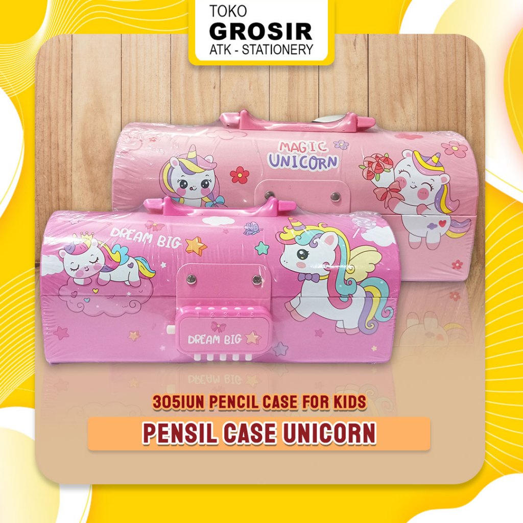 

Pencil Box Case Password Lock Unicorn 3051UN Bahan Karton / Tempat Pensil Box Anak-anak / Gifs for Kids Girls Pink Purple