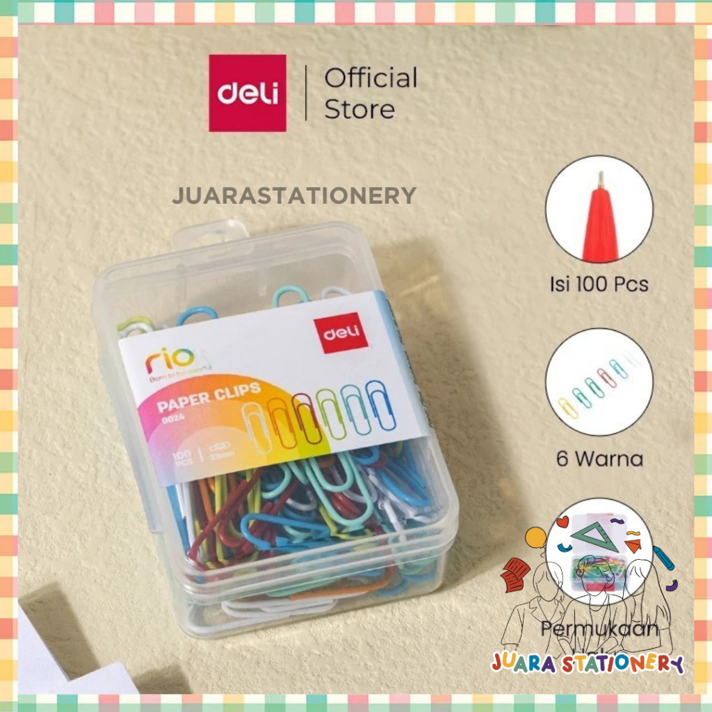 

Deli Klip Kertas isi 100pcs / Paper Clips / Kebutuhan Kantor - Multi Warna 29 mm E0024