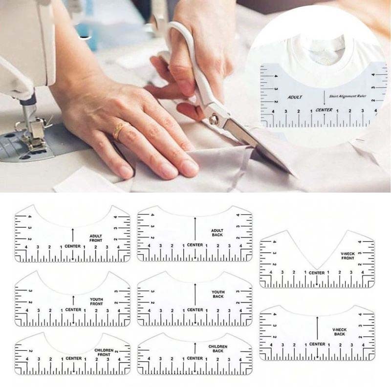 

8pcs Penggaris Pengukur T-Shirt Ruler Transparent Penggaris Ziegel Penggaris Kaos Untuk Sablon V Neck/Round Neck T-Shirt Alignment Tool