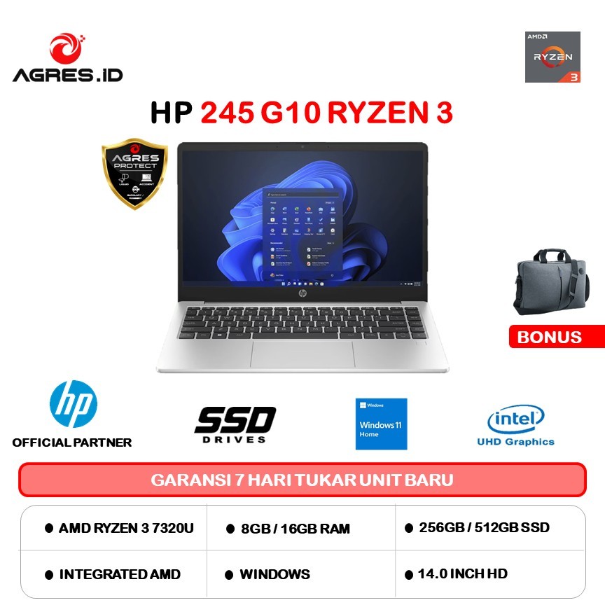 HP 245 G10 RYZEN 3 7320 8GB 256GB W11+OFFICE PERMANENT 14.0 SLV