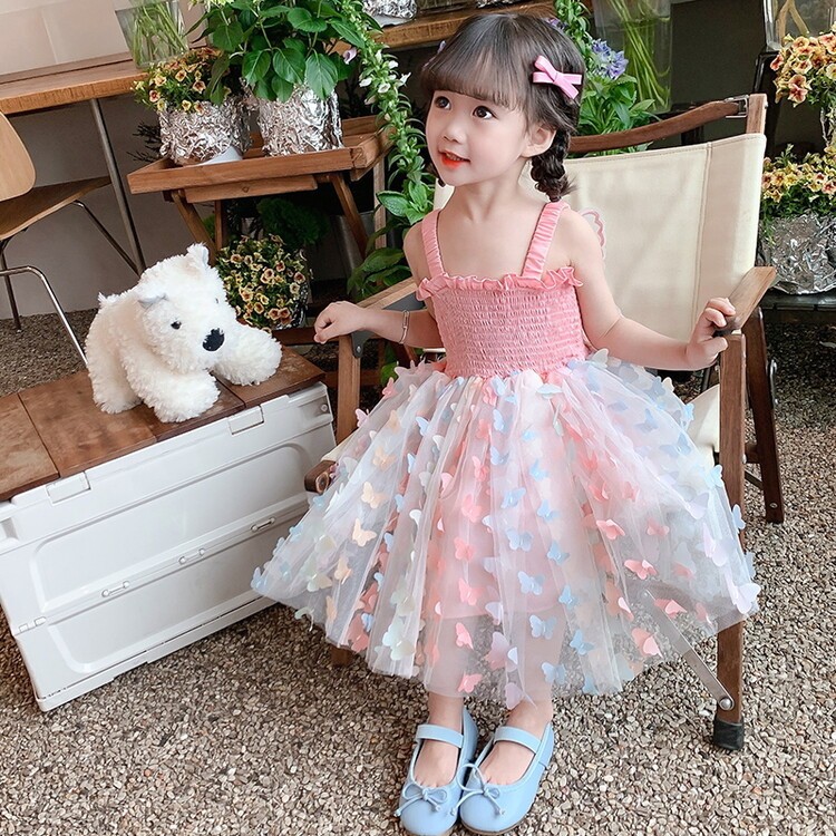 OK Lucky-- Gaun Peri Kupu-kupu Kasual Korea Tengah dan Kecil Anak Gaun anak perempuan Gaun lengan