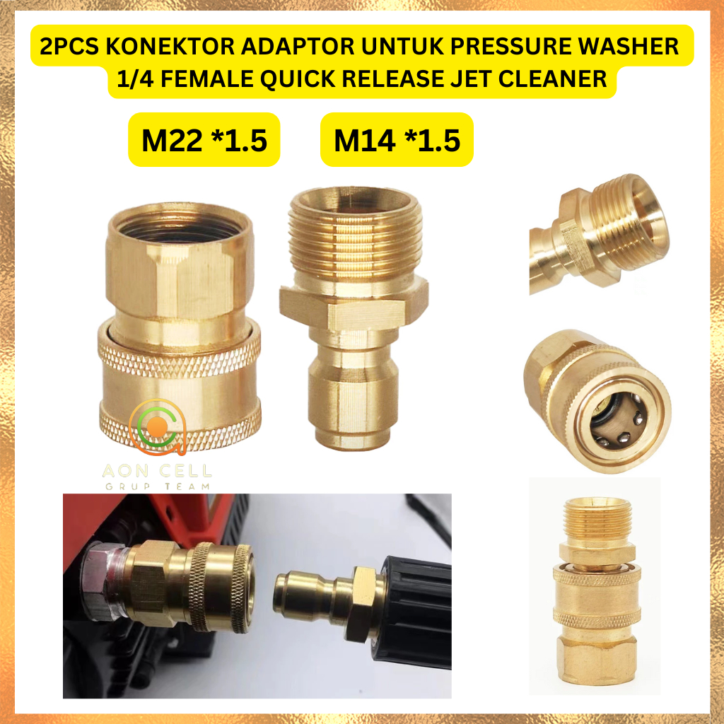 2PCS Konektor Adaptor Untuk Pressure Washer 1/4 female Quick Release Jet Cleaner M22x1.5 M14x1.5