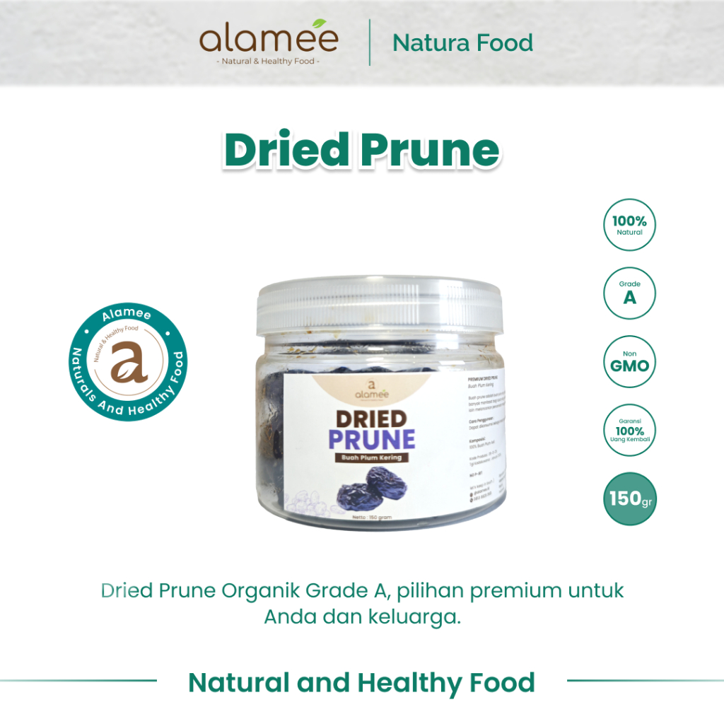 

ALAMEE Dried Prune Cemilan Buah Kering Sehat Buah Plum Kering Rendah Kalori Tanpa Biji PREMIUM 150gr