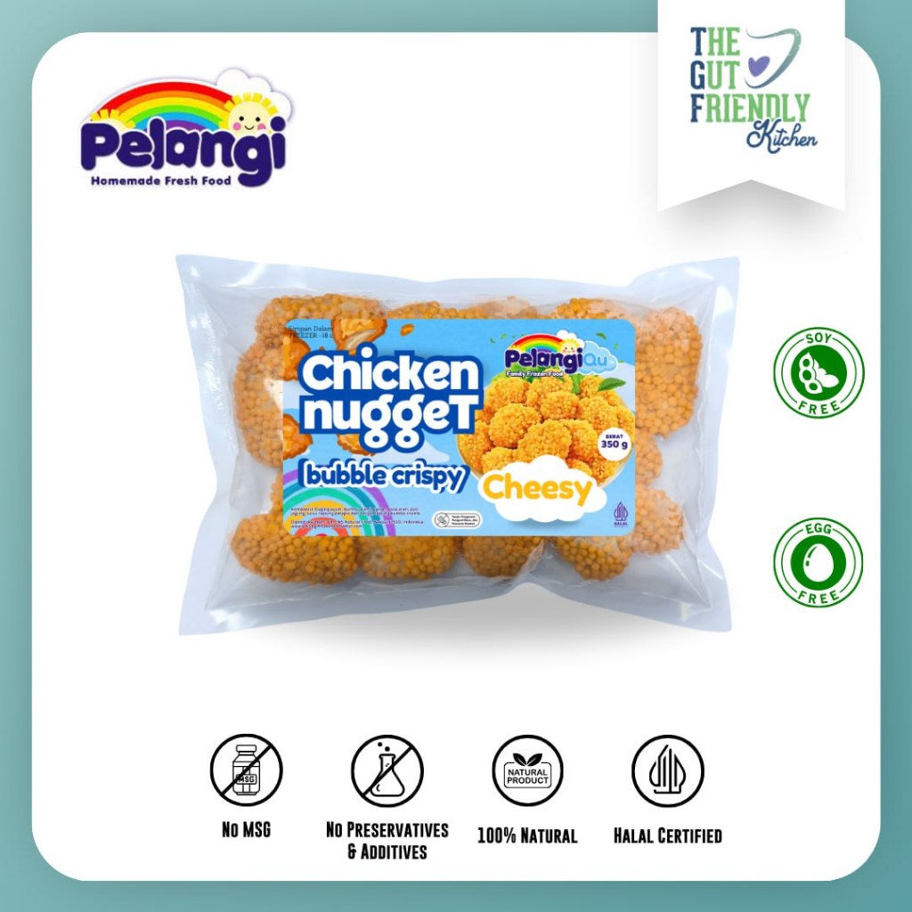 

PELANGI - Nugget Ayam Crispy Bubble Cheesy Soy Free, Egg Roll, Halal Non MSG & Non Pengawet