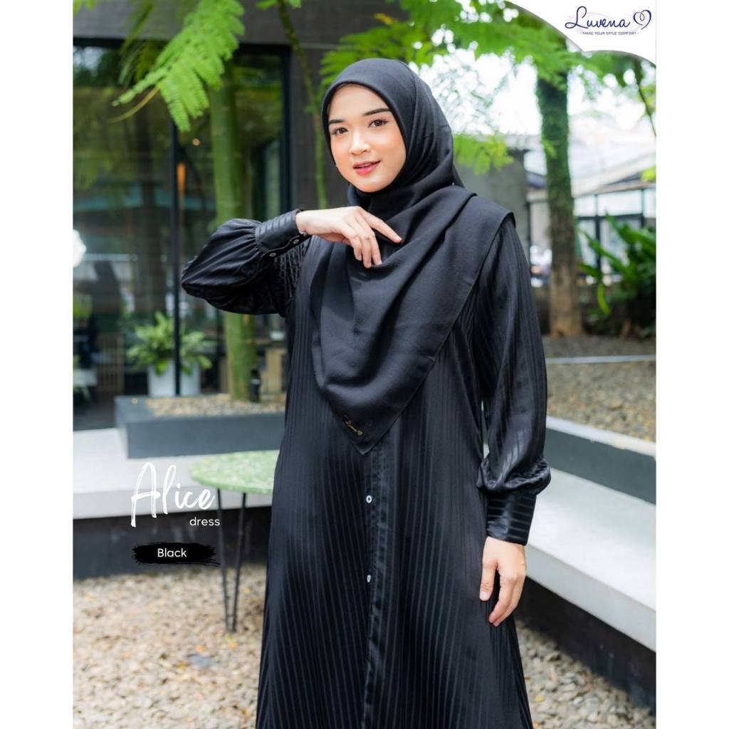 Alice Dress wanita muslim busui friendly kancing depan Hitam sea salt blush pink tan navy bahan flow