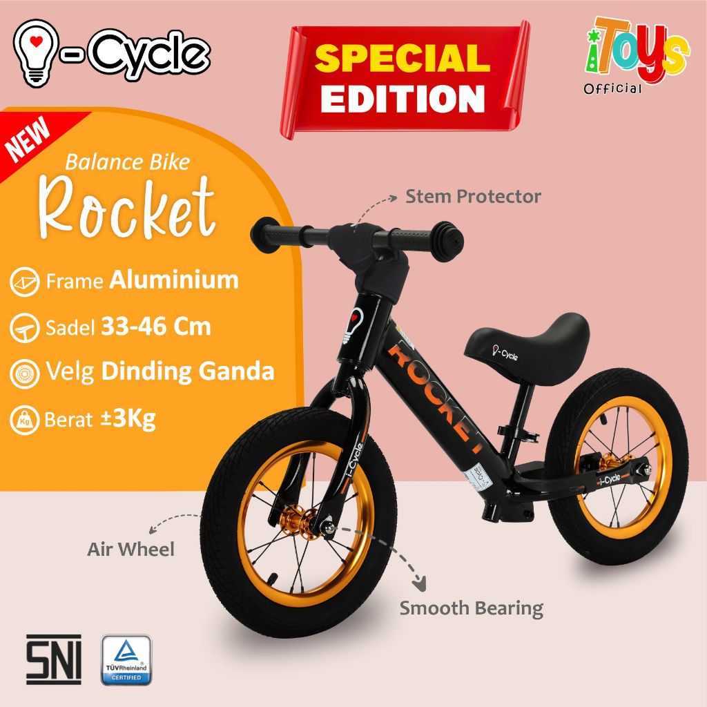 Balance Bike ICYCLE (Rocket Special Edition) Push Bike | Sepeda Keseimbangan Anak | Race Bike