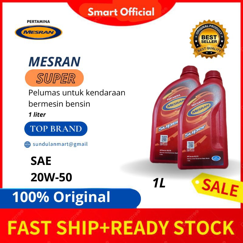 Oli Mesran SUPER Pelumas untuk kendaraan bermesin bensin 4T 20W-50 1Liter.