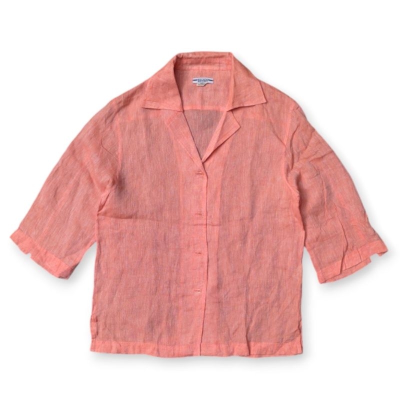Escada Sport Linen Orange Loop Collar Shirt
