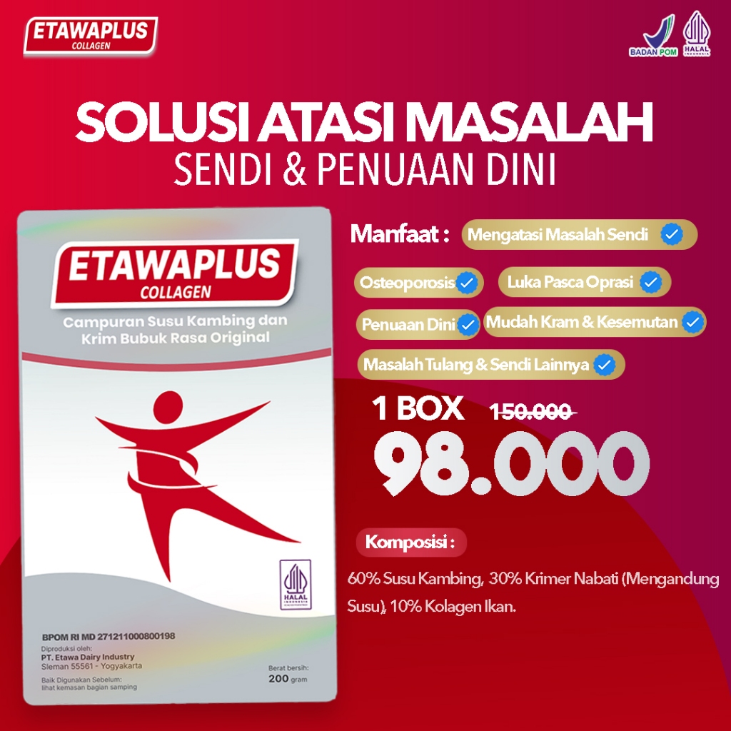 

Etawaplus Collagen - Susu Kambing Bubuk Etawa 100% Original Ampuh Atasi Nyeri Sendi, Asam Urat, Saraf Kejepit, Osteoporosis, Kesemutan serta Tubuh Awet Muda Etawaku alitas Platinum