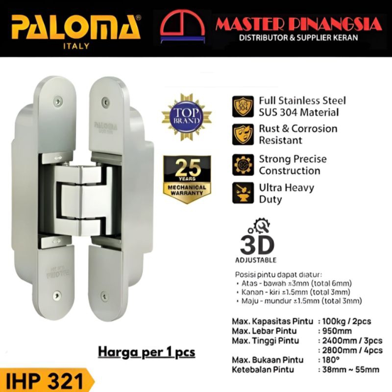 INVISIBLE HINGE PALOMA IHP 321 ENGSEL TANAM PINTU STAINLESS 304