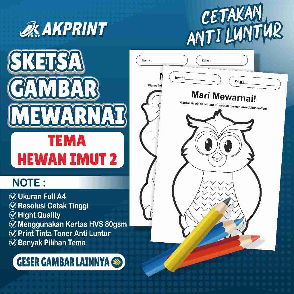 KERTAS SKETSA GAMBAR MEWARNAI TEMA HEWAN IMUT 2