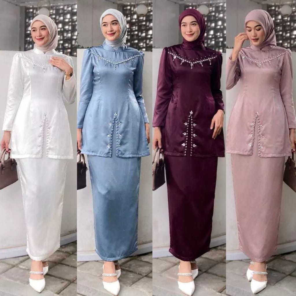 Oneset Fayra Baju Kurung Melayu Malaysia Dress Pesta Setelan Wanita Baju Kondangan Kekinian Payet
