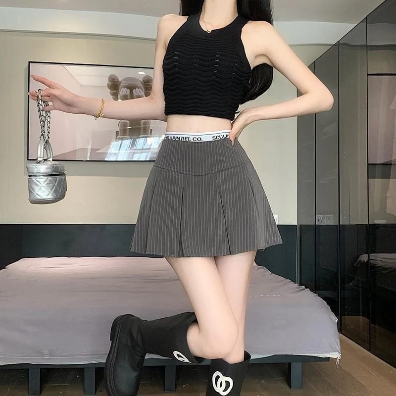 NR ROK CELANA IMPORT DOUBLE WAIST SKIRT KOREA STRIPE SKIRT STYLE ROK PLISKET MINI ROKCEL SALUR ROK M