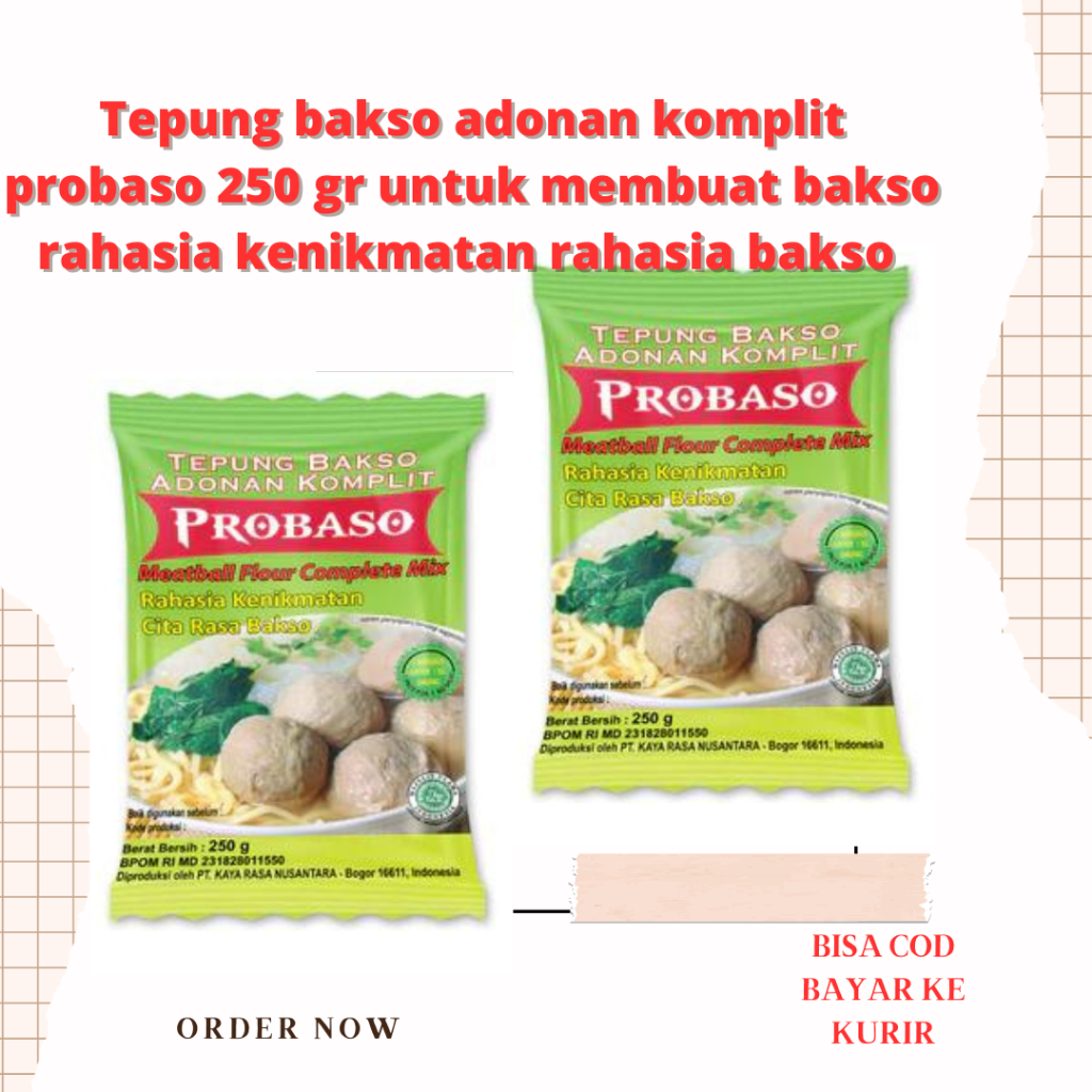 

Tepung Bakso adonan komplit Probaso 250 g Untuk membuat bakso rahasia kenikmatan cita rasa bakso