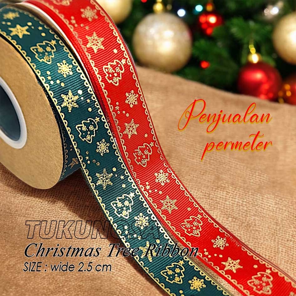 

PITA GROSGRAIN NATAL 25 MM MERRY CHRISTMAS RIBBON 25 mm / meter - pita natal 2,5 cm pita hampers natal printing emas