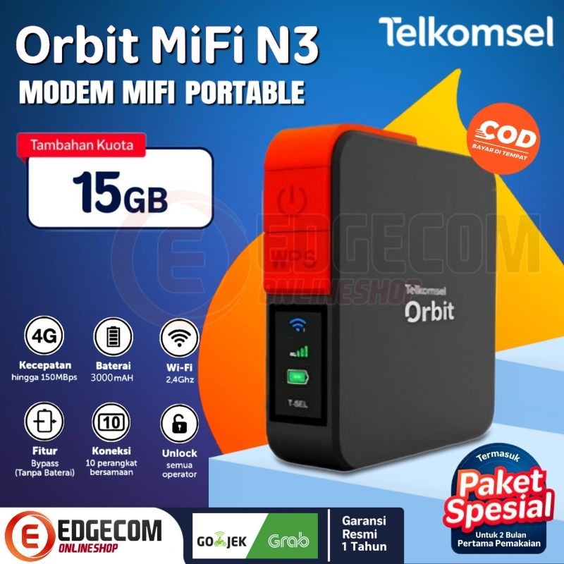 Telkomsel Orbit N3 / HKM M23 Modem MiFi Portable WiFi 4G Support Bypass 3000mAh 15GB Data