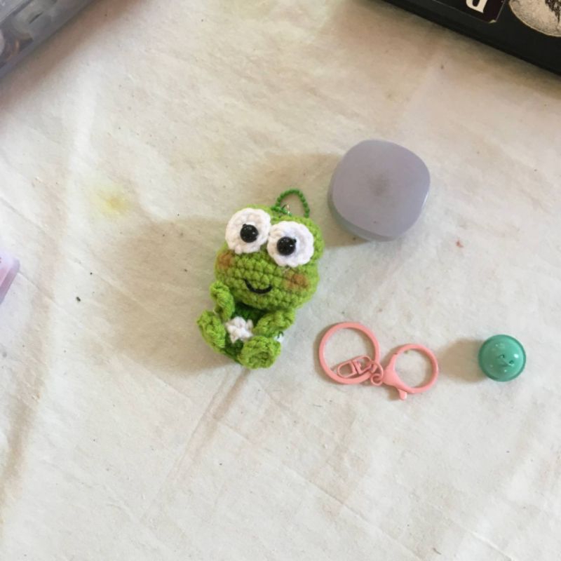 keychain mini keroppi crochet | gantungan kunci lucu keroppi hijau