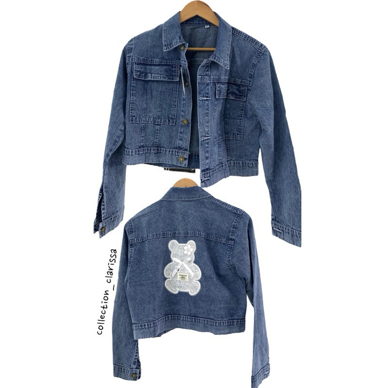 JAKET JEANS CROP BONEKA PUTIH TERBARU KANTONG DEPAN HIDUP